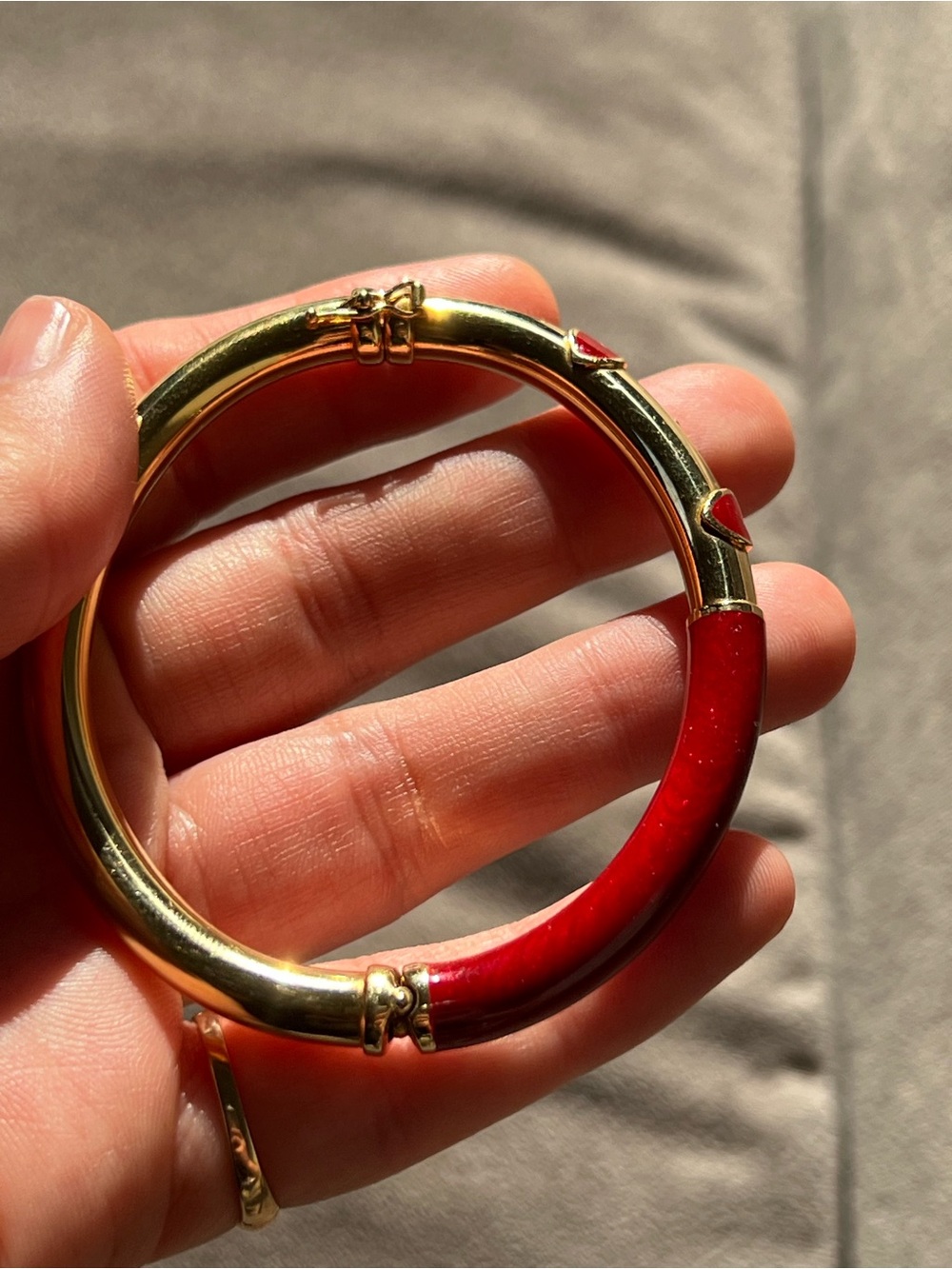 14k Gold and Red Heart Bangle Bracelet - Women's Jewelry - Picture 4 of 14